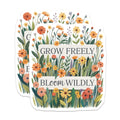 (2 Pack) Grow Freely Bloom Wildly Magnets - Motivational Floral Botanical Quote - Nature Garden Aesthetic Decor - 5 Inches On Longest Side - Thick Durable Magnet - Made in USA - MAG21167