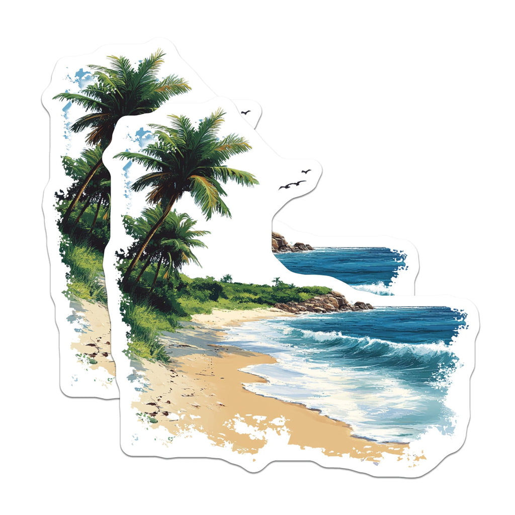 (2 Pack) Tropical Beach Scene Magnets - Coastal Decor Ocean Art - Serene Paradise Landscape - Summer House Fridge Decor - 5 Inches On Longest Side - Thick Durable Magnet - Made in USA - MAG26486