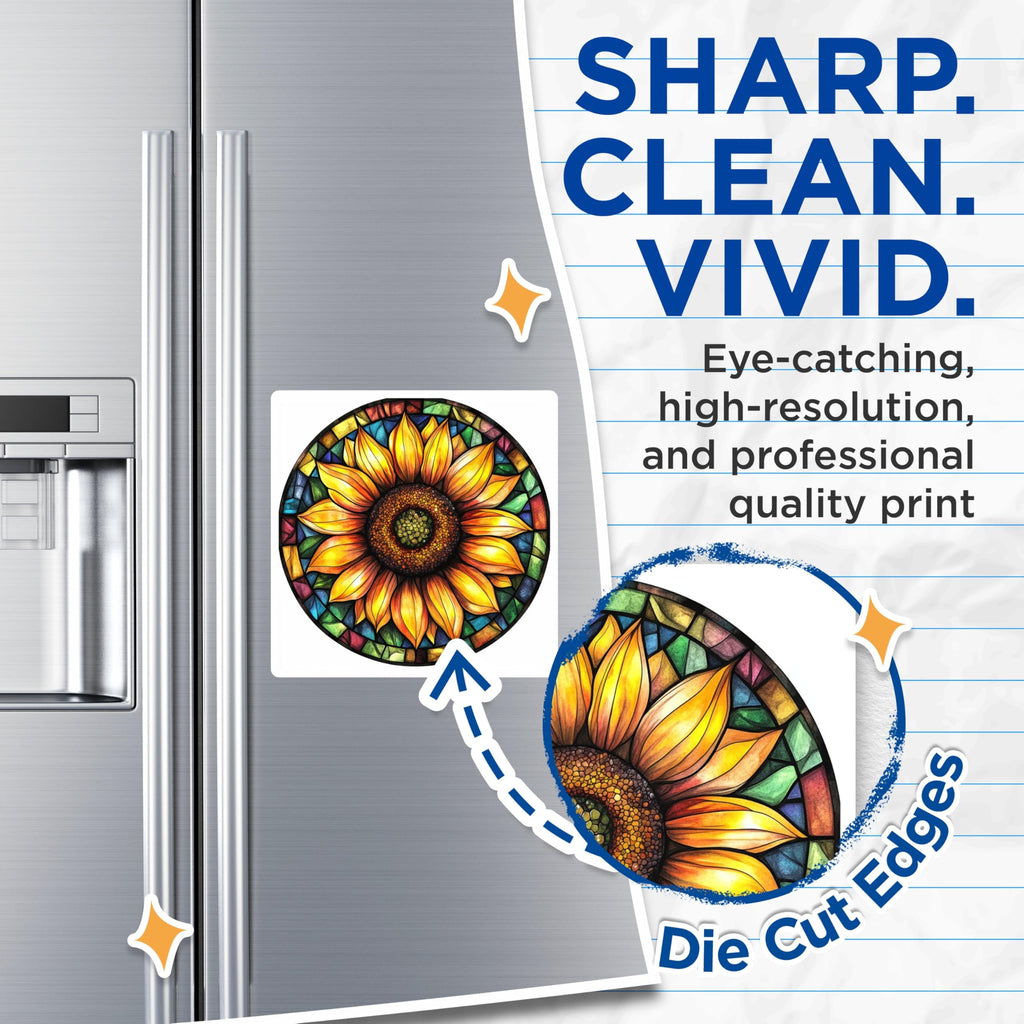 (2 Pack) Stained Glass Sunflower Magnets - Boho Kitchen Decor - Sunny Home Accent Magnets - 5 Inches On Longest Side - Thick Durable Magnet - Made in USA - MAG25303