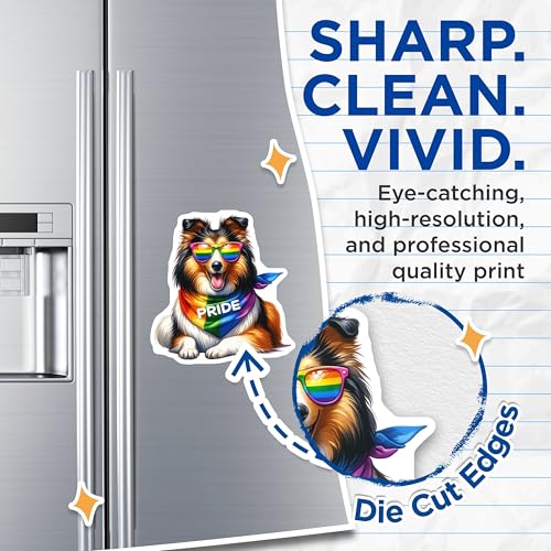 (2 Pack) Pride Dog Magnets - Rainbow Dog - Cute Dog Sunglasses Art Magnet - Colorful Dog Accessories - 5" On Longest Side - for Cars, Fridges, Toolboxes - Made in USA - MAG6980