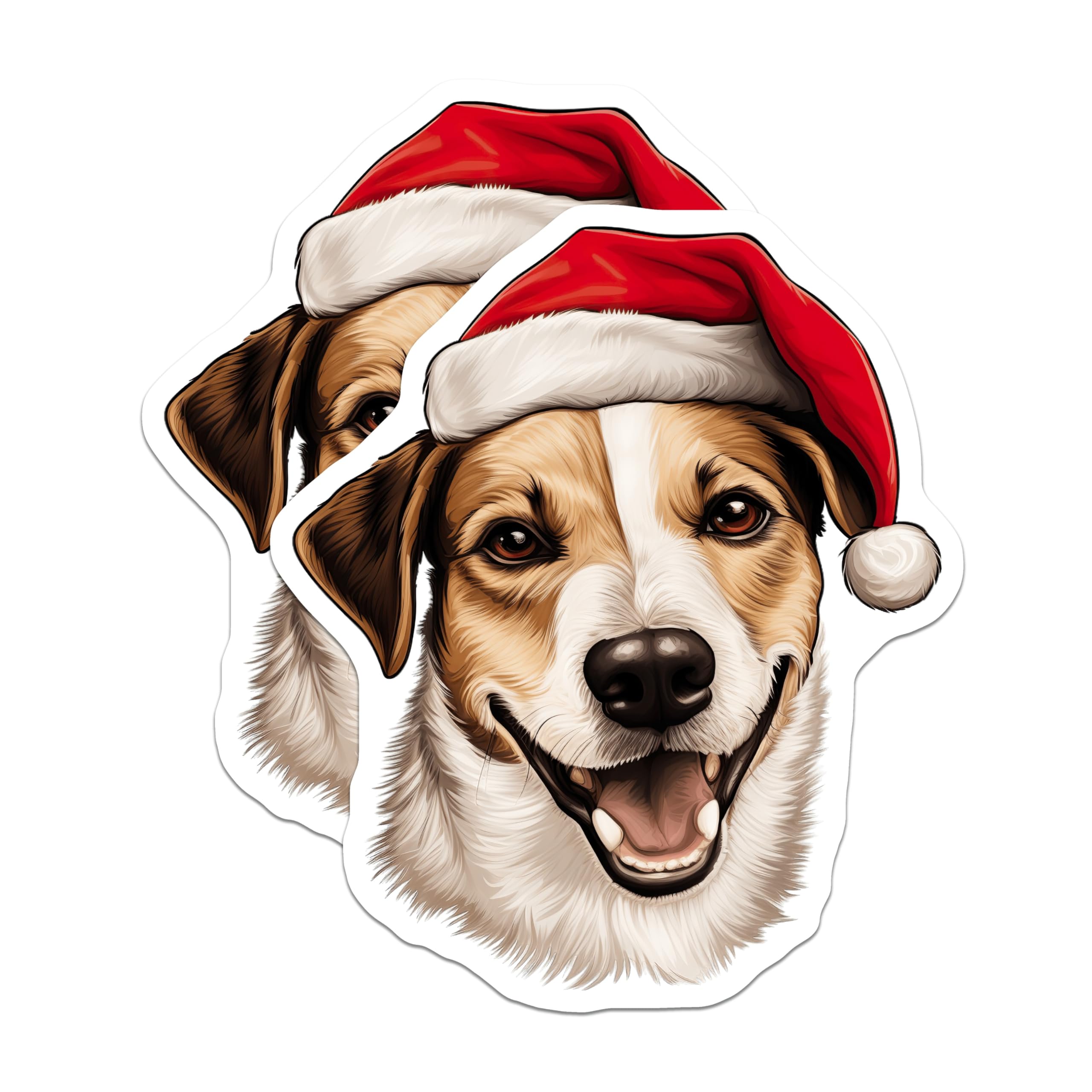 (2 Pack) Christmas Dog Magnets - Santa Hat Puppy - Holiday Pet Decor - Festive Animal Refrigerator Decor - 5 Inches On Longest Side - Thick Durable Magnet - Made in USA - MAG26214