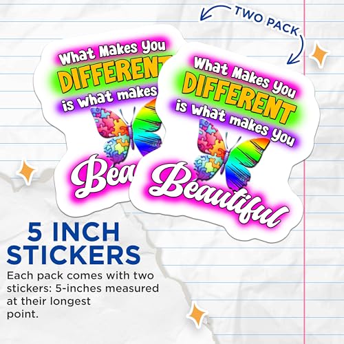 (2 Pack) Motivational Butterfly Stickers - Inspirational Quote - Colorful Butterfly - 5" On Longest Side - Sticks to Smooth Flat Surfaces - Made in USA - BMCS7204