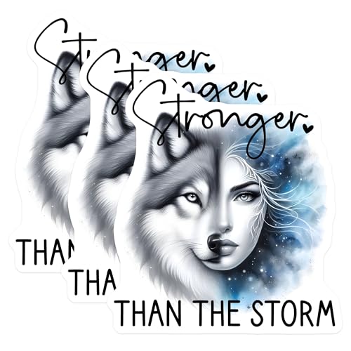 (3 Pack) Wolf Girl Decals - Stronger Than The Storm Stickers - Laptop Decals - 3 Inches On Longest Side - Easy Peel & Apply - Made in USA - 3MCS7997