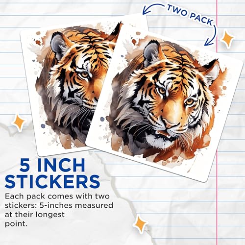 (2 Pack) Tiger Art Stickers - 5" On Longest Side - Sticks to Smooth Flat Surfaces - Made in USA - BMCS8708 - BMCS8708