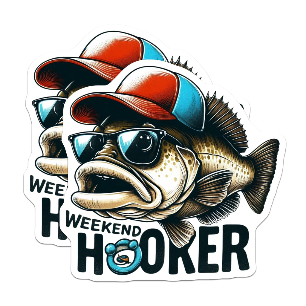 (2 Pack) Weekend Hooker Stickers - Funny Fishing Stickers - Angler Meme Decal - 5" On Longest Side - Sticks to Smooth Flat Surfaces - Made in USA - BMCS4577
