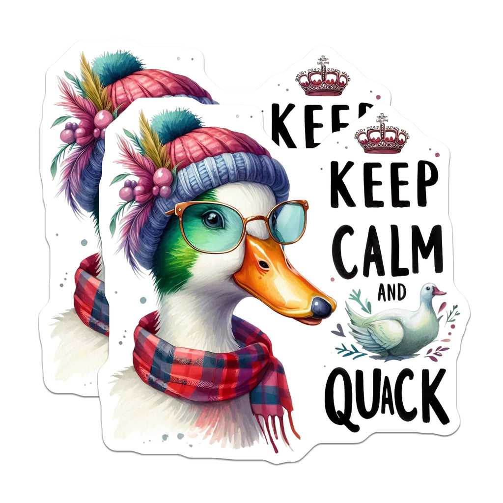 (2 Pack) Keep Calm and Quack Stickers - Funny Duck Sticker - Cute Animal Stickers for Hydro Flask Laptop - 5" On Longest Side - Sticks to Smooth Flat Surfaces - Made in USA - BMCS6364
