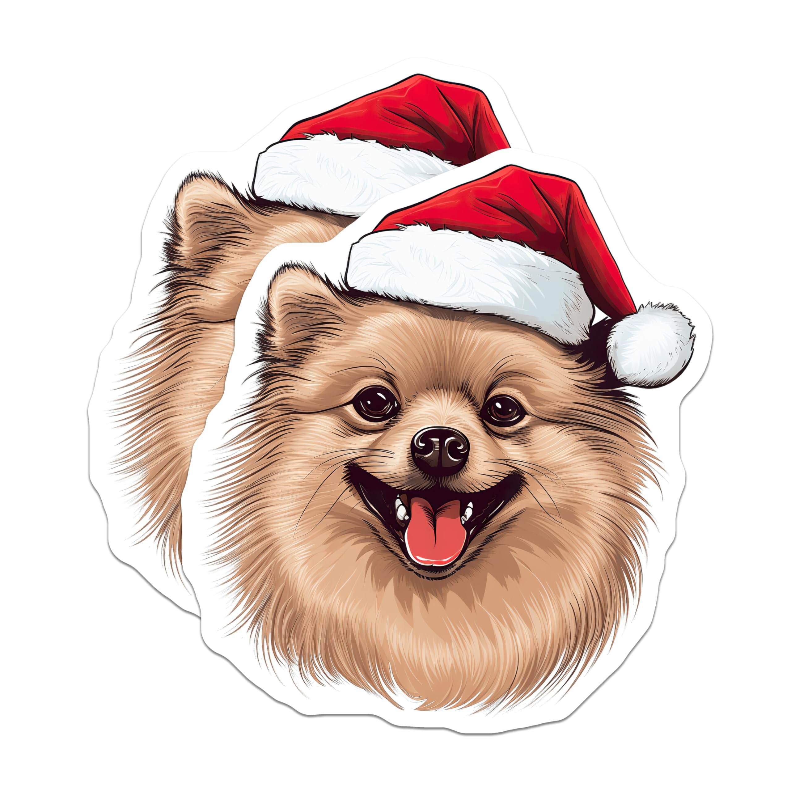 (2 Pack) Pomeranian Christmas Magnets - Santa Hat Dog Decor - Holiday Pet Lover Present - 5 Inches On Longest Side - Thick Durable Magnet - Made in USA - MAG26317