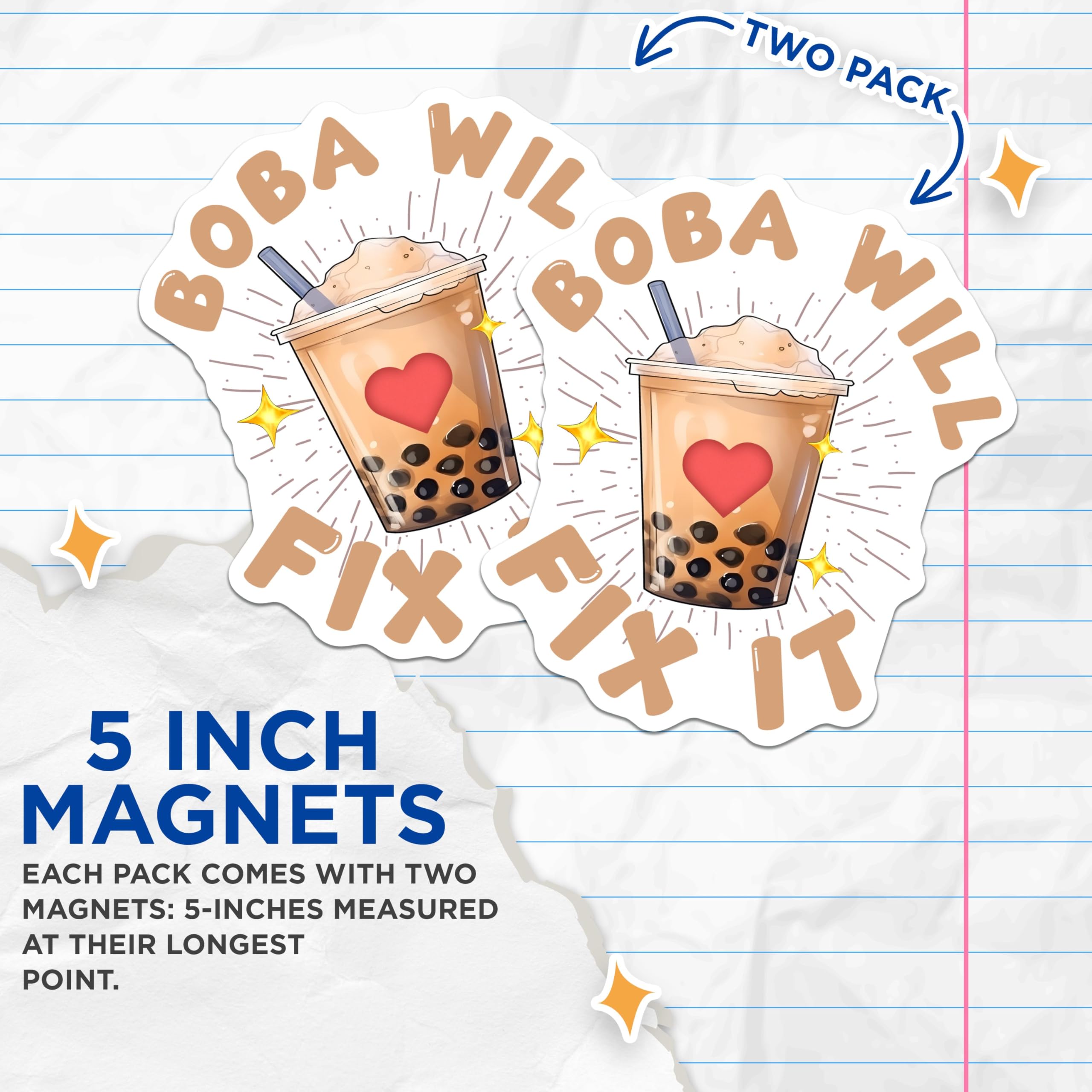 (2 Pack) Boba Will Fix It Magnets - Fun Kitchen Decor - Boba Lover Decor - 5" On Longest Side - for Cars, Fridges, Toolboxes - Made in USA - MAG7749