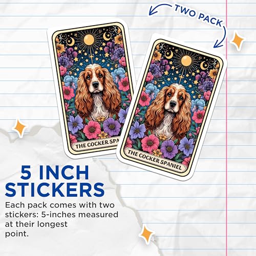 (2 Pack) Cocker Spaniel Dog Stickers - Floral Dog Stickers - Cute Pet Lover Stickers - 5" On Longest Side - Sticks to Smooth Flat Surfaces - Made in USA - BMCS4813