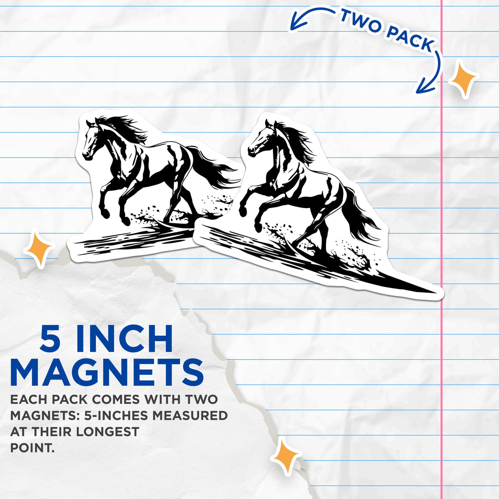 (2 Pack) Galloping Horse Magnets - Majestic Equine Art - Animal Lover Fridge Locker Decor - 5 Inches On Longest Side - Thick Durable Magnet - Made in USA - MAG39853