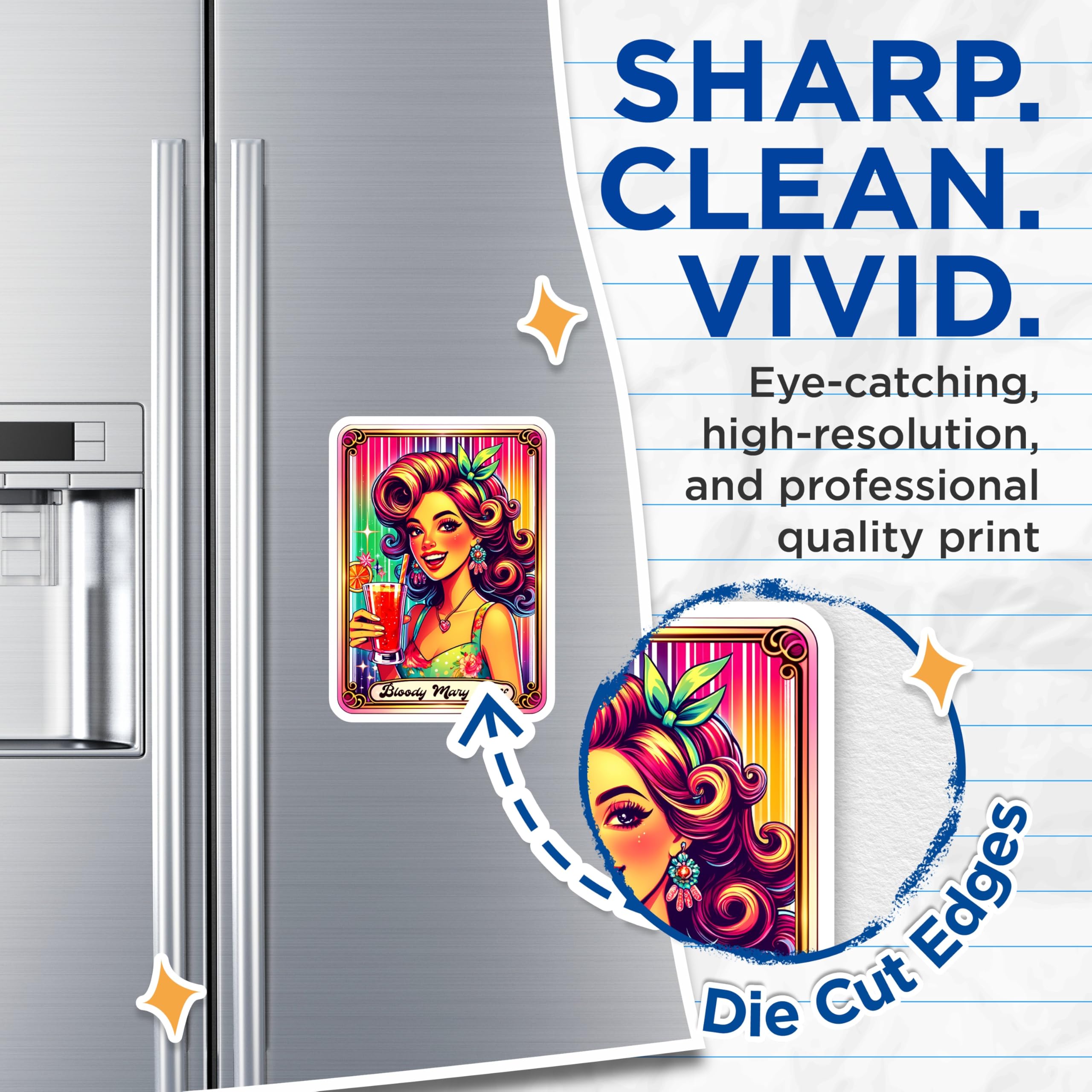 (2 Pack) Bloody Mary Buff Magnets - Retro Pin Up Girl Art - Cocktail Lover Kitchen Decor - Vibrant Bar Magnet Set - 5 Inches On Longest Side - Thick Durable Magnet - Made in USA - MAG22001