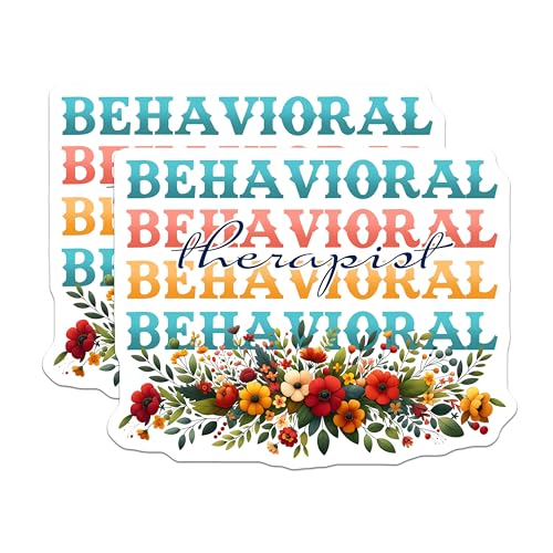 (2 Pack) Behavioral Therapist Stickers - Behavioral Therapy Stickers - Floral Themed Stickers for Behavioral Therapists - 5" On Longest Side - Sticks to Smooth Flat Surfaces- Made in USA - BMCS3174