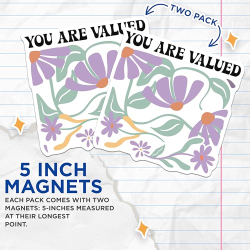(2 Pack) You are Valued Magnets - Inspirational Magnets - Floral Design Magnets for Office and Home - 5" On Longest Side - for Cars, Fridges, Toolboxes - Made in USA - MAG3830