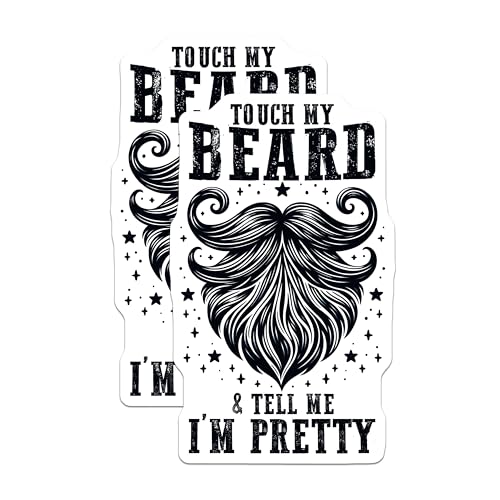 (2 Pack) Touch My Beard Stickers - Funny Beard Decal - Humor for Men - Joke Beard Lover - 5" On Longest Side - Sticks to Smooth Flat Surfaces - Made in USA - BMCS7459