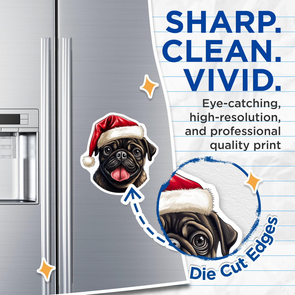 (2 Pack) Pug Christmas Magnets - Santa Hat Dog Decor - Festive Pet Holiday Accessories - 5 Inches On Longest Side - Thick Durable Magnet - Made in USA - MAG30284