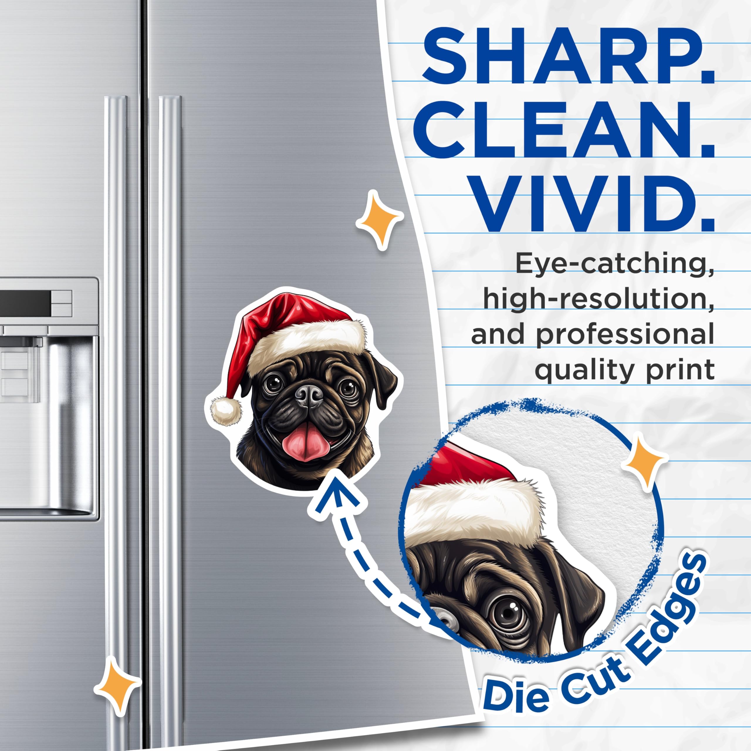 (2 Pack) Pug Christmas Magnets - Santa Hat Dog Decor - Festive Pet Holiday Accessories - 5 Inches On Longest Side - Thick Durable Magnet - Made in USA - MAG30284