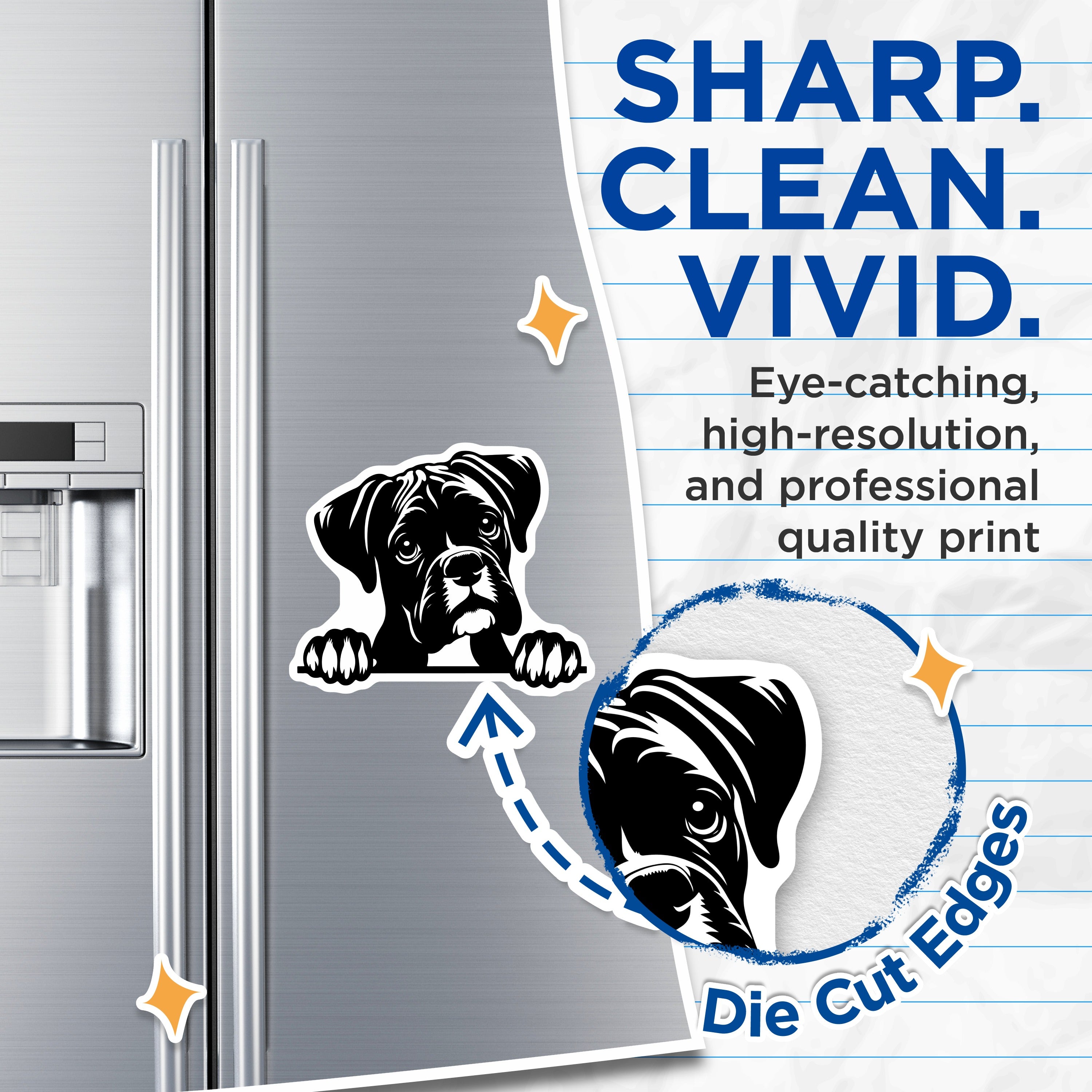 (2 Pack) Boxer Dog Magnets - Cute Peekaboo Puppy Refrigerator Decor - Animal Lover Pet Parent Accent - 5 Inches On Longest Side - Thick Durable Magnet - Made in USA - MAG39490