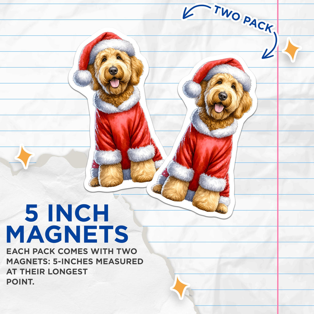 (2 Pack) Goldendoodle Christmas Magnets - Santa Dog Holiday Decor - Cute Pet Lover Refrigerator Art - 5 Inches On Longest Side - Thick Durable Magnet - Made in USA - MAG26549