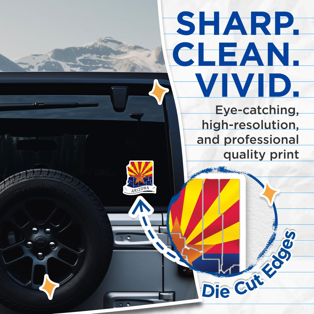 (2 Pack) Arizona Flag Stickers - State Pride - Novelty Decals - 5" On Longest Side - Sticks to Smooth Flat Surfaces - Made in USA - BMCS18236