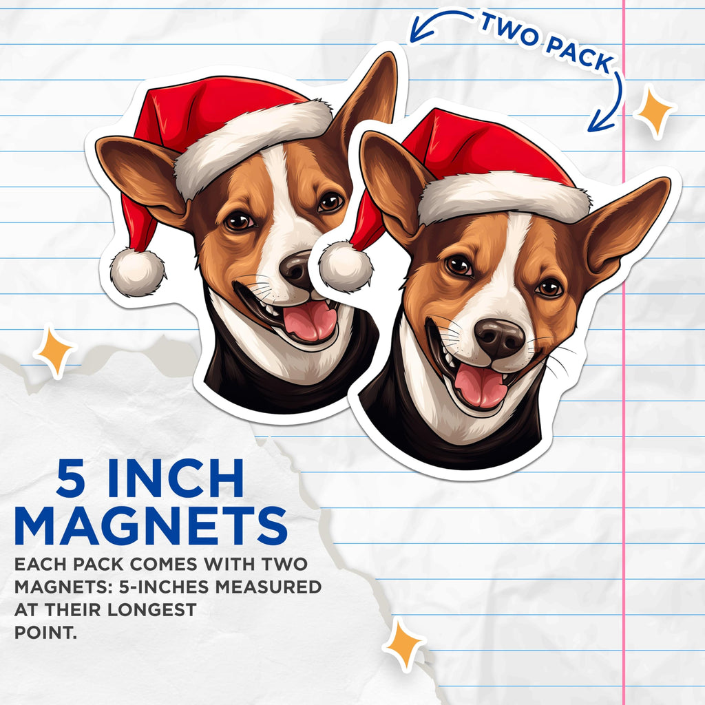 (2 Pack) Christmas Dog Magnets - Santa Hat Dog Decor - Holiday Kitchen Fridge Magnets - 5 Inches On Longest Side - Thick Durable Magnet - Made in USA - MAG26505