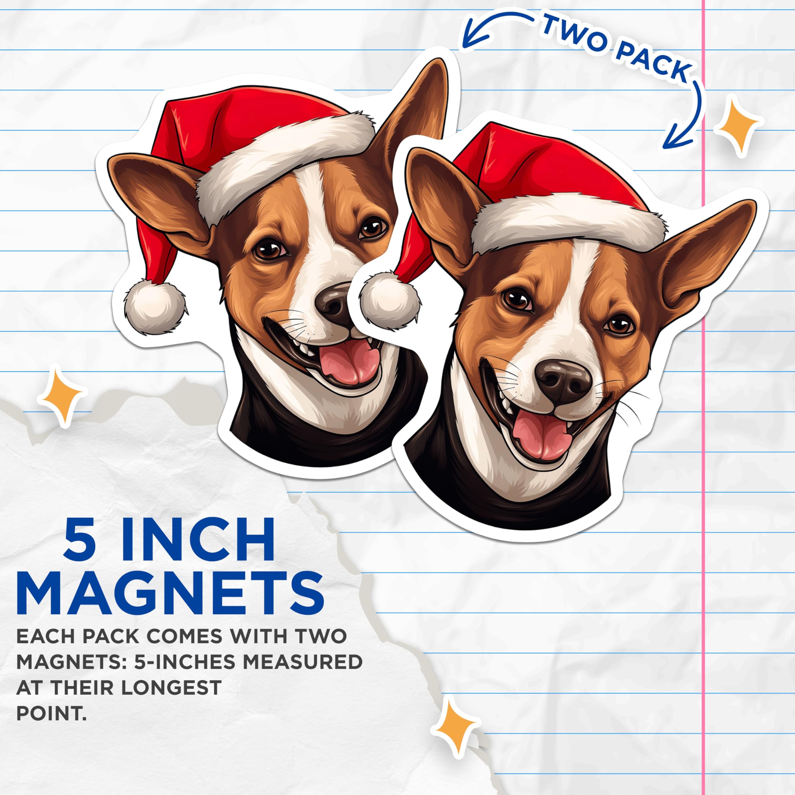 (2 Pack) Christmas Dog Magnets - Santa Hat Dog Decor - Holiday Kitchen Fridge Magnets - 5 Inches On Longest Side - Thick Durable Magnet - Made in USA - MAG26505