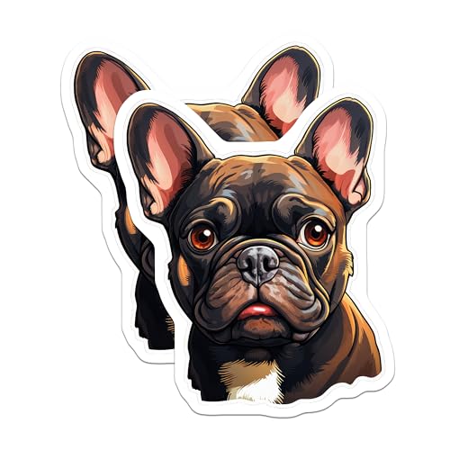 (2 Pack) French Bulldog Stickers - Dog Lover Stickers - Cute Puppy Stickers for Water Bottle Laptop - 5" On Longest Side - Sticks to Smooth Flat Surfaces - Made in USA - BMCS3946