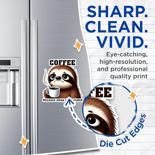 (2 Pack) Sloth Coffee Magnets - Funny Sloth Magnets - Coffee Lover Kitchen Decor Magnets- 5" On Longest Side - for Fridges, Toolboxes, Cars - Made in USA - MAG2766
