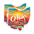 (2 Pack) Ohio State Stickers - Ohio City Skyline Stickers - Vibrant Ohio Map Stickers - 5" On Longest Side - Sticks to Smooth Flat Surfaces - Made in USA - BMCS5235