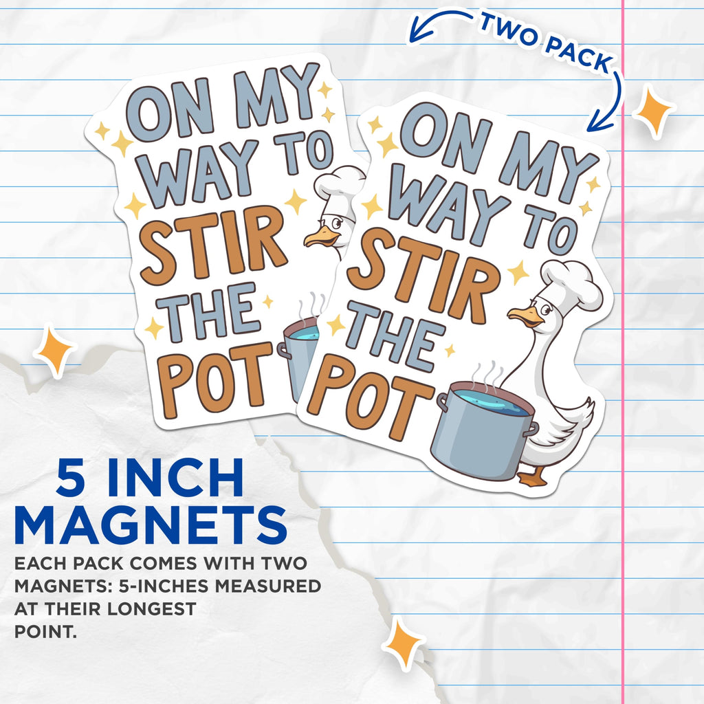 (2 Pack) Funny Goose Magnets - Stir The Pot Chef Animal Decor - Witty Kitchen Refrigerator Humor Appliance Accessory - 5 Inches On Longest Side - Thick Durable Magnet - Made in USA - MAG22945