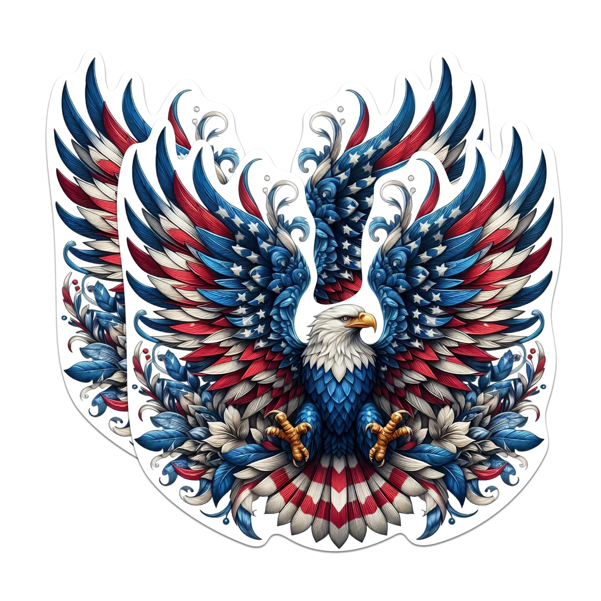 (2 Pack) Patriotic USA Flag Bald Eagle Screaming Eagle Magnets - USA Flag Magnets - 5 Inches On Longest Side - Premium Magnet - for Cars, Refrigerators, Toolboxes - Made in USA - MAG2114