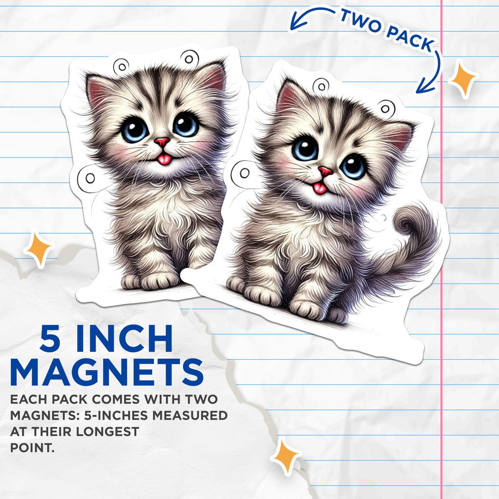 (2 Pack) Kitten Magnets - Cute Tabby Cat - Refrigerator Magnets - 5" On Longest Side - Premium Magnet - for Cars, Refrigerators, Toolboxes, Lockers - Made in USA - MAG16449