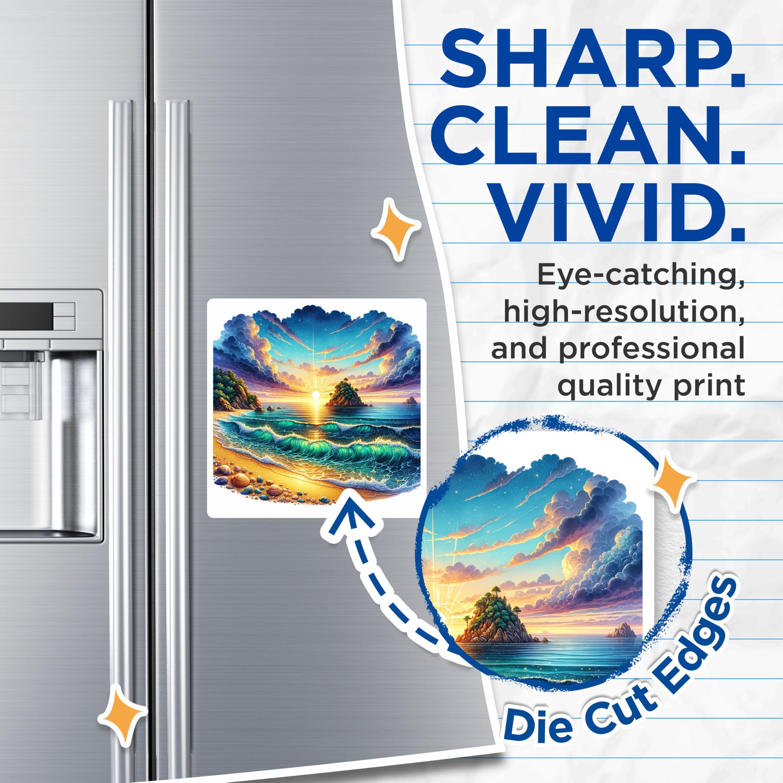 (2 Pack) Vibrant Beach Sunset Magnets - Ocean Waves Scenery - Tropical Island Art - 5 Inches On Longest Side - Thick Durable Magnet - Made in USA - MAG24302
