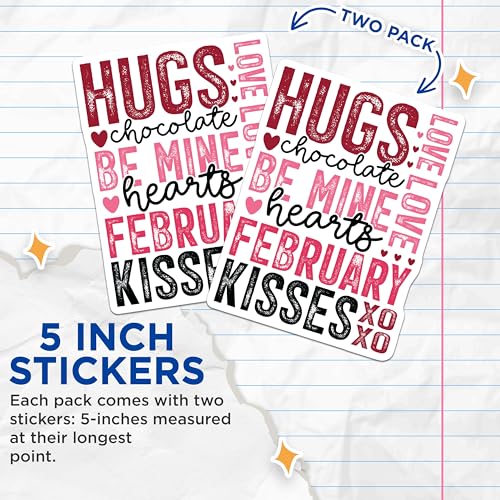 (2 Pack) Valentine's Day Stickers - Love Quote Stickers - Romantic Holiday Stickers - 5" On Longest Side - Sticks to Any Smooth Flat Surface - Made in USA - BMCS3071