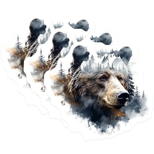 (3 Pack) Bear Decals - Forest Mountain - Laptop Decal - 3 Inches On Longest Side - Easy Peel & Apply - Made in USA - 3MCS2584