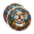 (2 Pack) Bulldog Stained Glass Magnets - Christmas Dog Lover Refrigerator Decor - Winter Holiday Pet Art - 5 Inches On Longest Side - Thick Durable Magnet - Made in USA - MAG30771