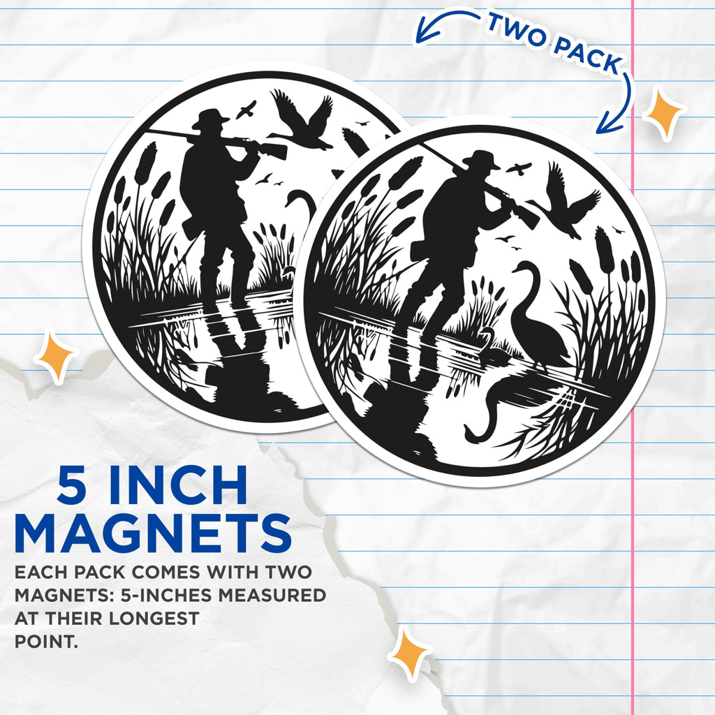 (2 Pack) Hunting Scene Magnets - Waterfowl Swans Cattails - Outdoorsman Lodge Refrigerator Decal - 5 Inches On Longest Side - Thick Durable Magnet - Made in USA - MAG21288