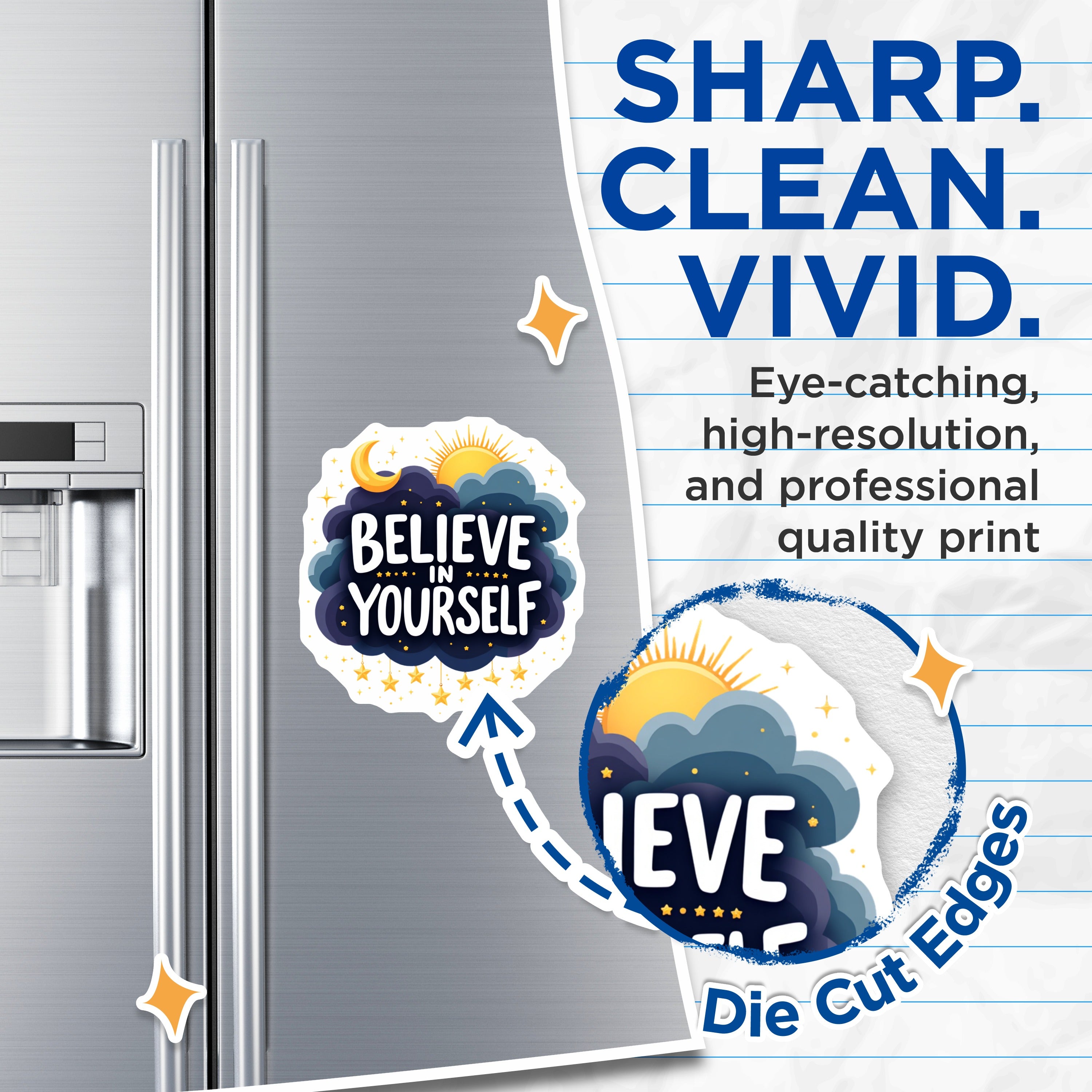(2 Pack) Believe in Yourself Magnets - Inspirational Affirmation - Celestial Decor Dreamer - 5 Inches On Longest Side - Thick Durable Magnet - Made in USA - MAG39832