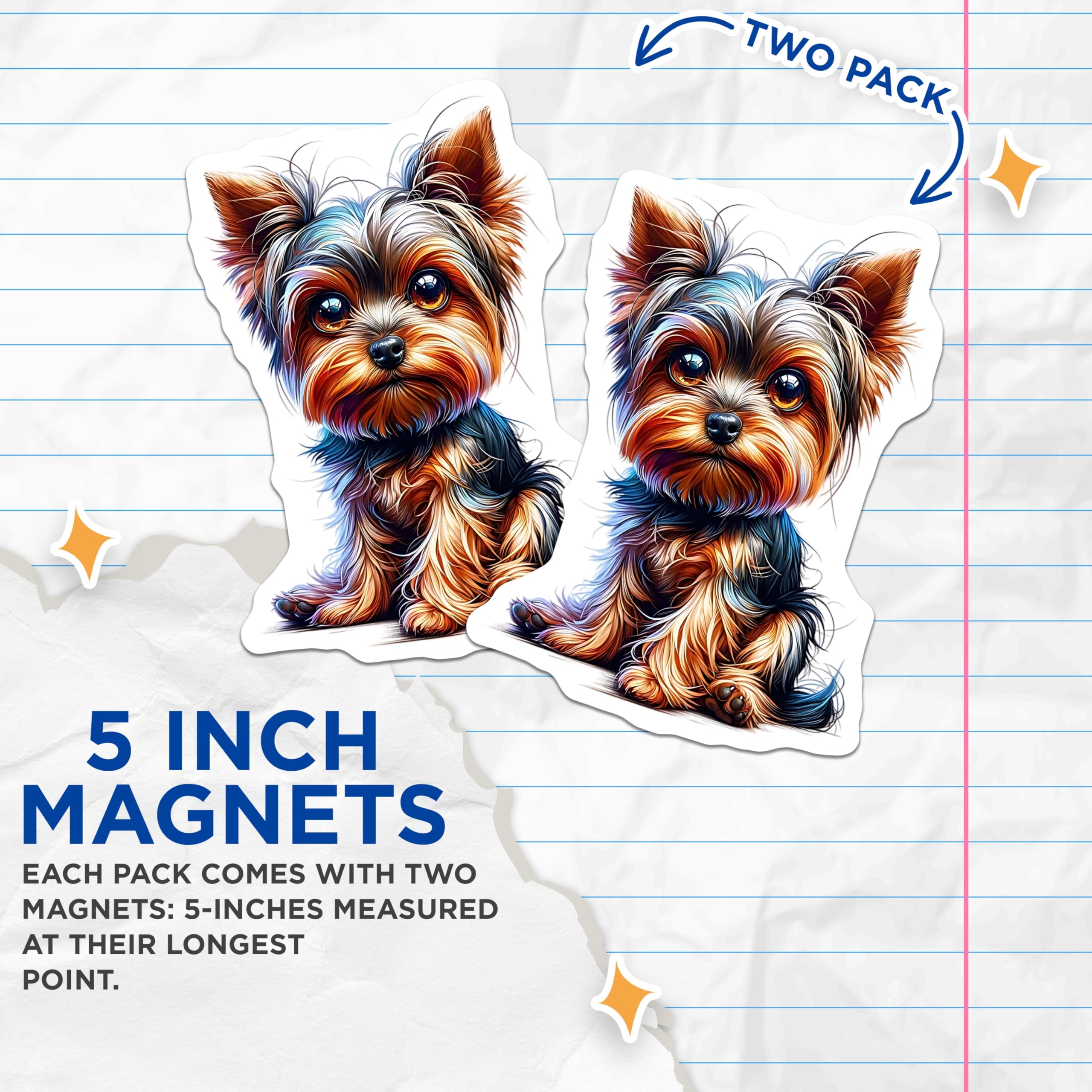 (2 Pack) Yorkshire Terrier Magnets - Cute Dog Breed Magnets - Yorkie Dog Lover Accessories - 5" On Longest Side - Premium Magnet - for Cars, Refrigerators, Toolboxes, Lockers - Made in USA - MAG15370