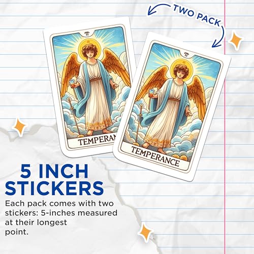 (2 Packs) Temperance Tarot Card Stickers - Metaphysical Spiritual Mystic Decals - 5 Inches On Longest Side - Premium Vinyl Decal - Sticks to Any Smooth Flat Surface - Made in USA - BMCS2257