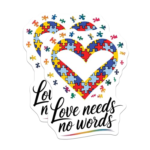 (2 Pack) Love Needs No Words Magnet - Colorful Heart Puzzle Piece - 5" On Longest Side - Sticks to Smooth Flat Surfaces - Made in USA - MAG10063
