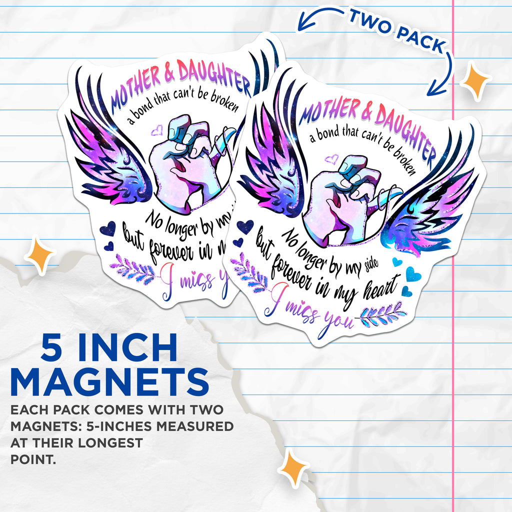 (2 Pack) Mother Daughter Memorial Magnets - Angel Wings Pinky Promise - Forever in My Heart Loss Tribute - 5 Inches On Longest Side - Thick Durable Magnet - Made in USA - MAG38367