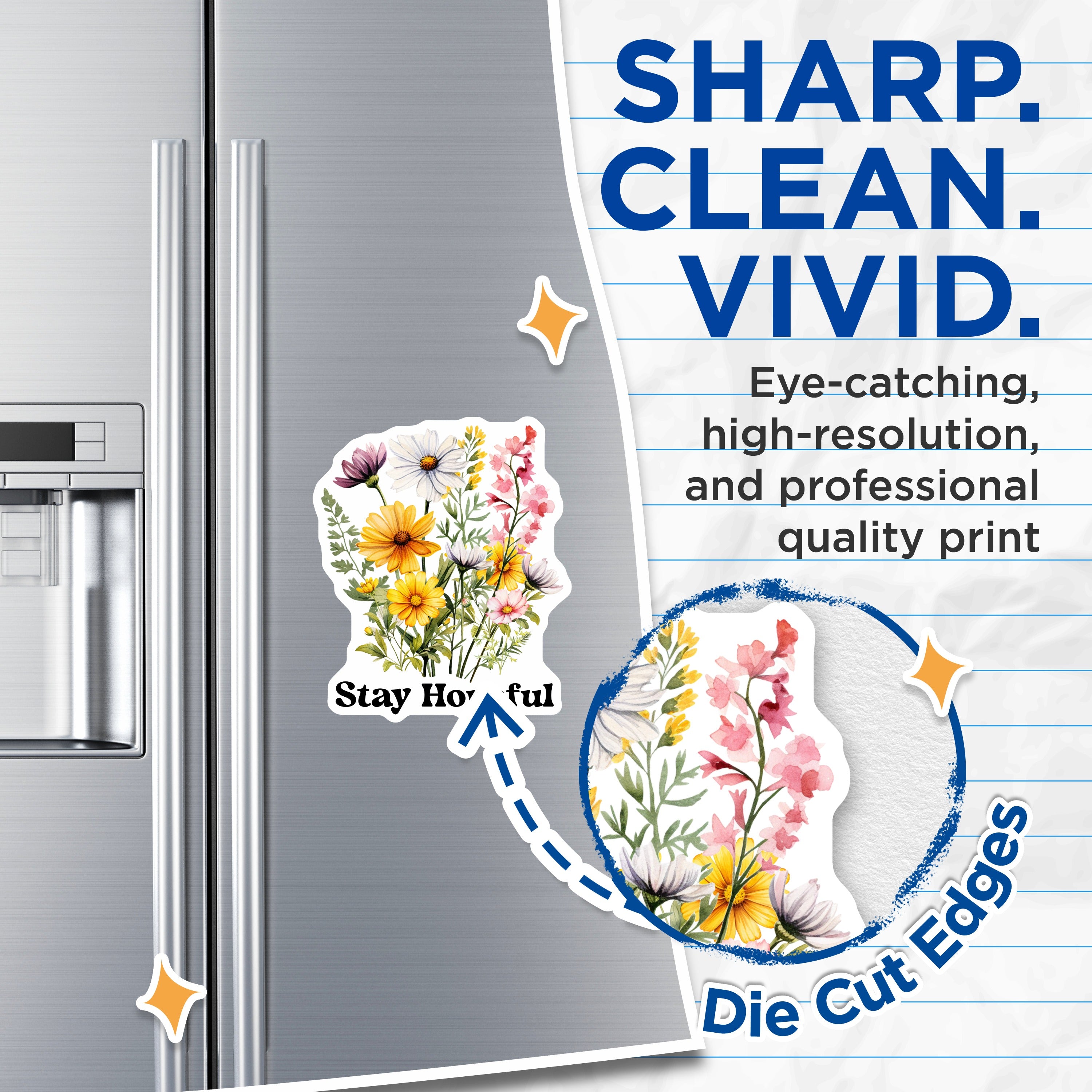 (2 Pack) Stay Hopeful Wildflower Magnets - Positive Affirmation Art - Boho Floral Decor for Refrigerator - 5 Inches On Longest Side - Thick Durable Magnet - Made in USA - MAG37048
