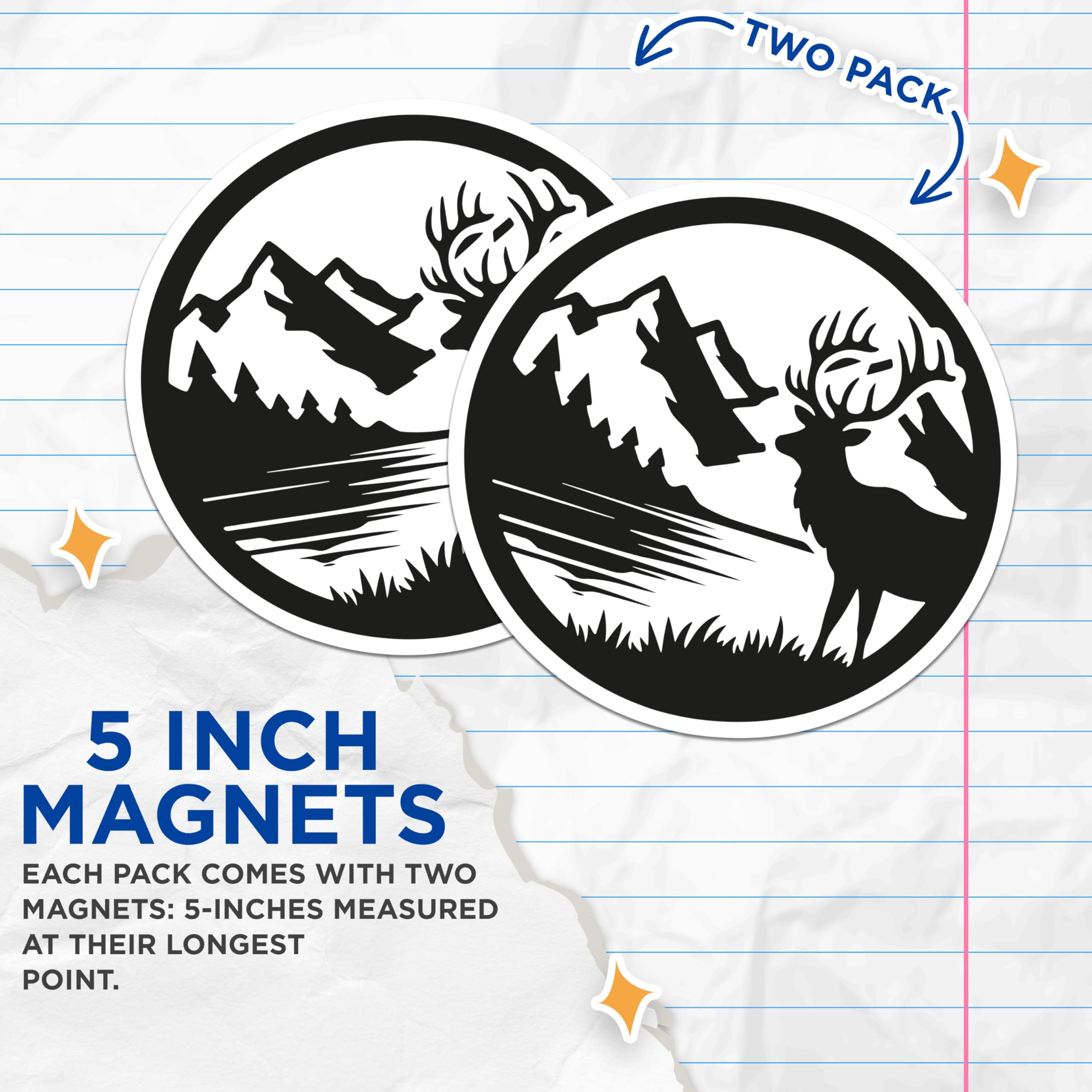 (2 Pack) Majestic Elk Magnets - Mountain Lake Wilderness Scene - Forest Wildlife Refrigerator Decals Cabin Lodge Decor - 5 Inches On Longest Side - Thick Durable Magnet - Made in USA - MAG23031