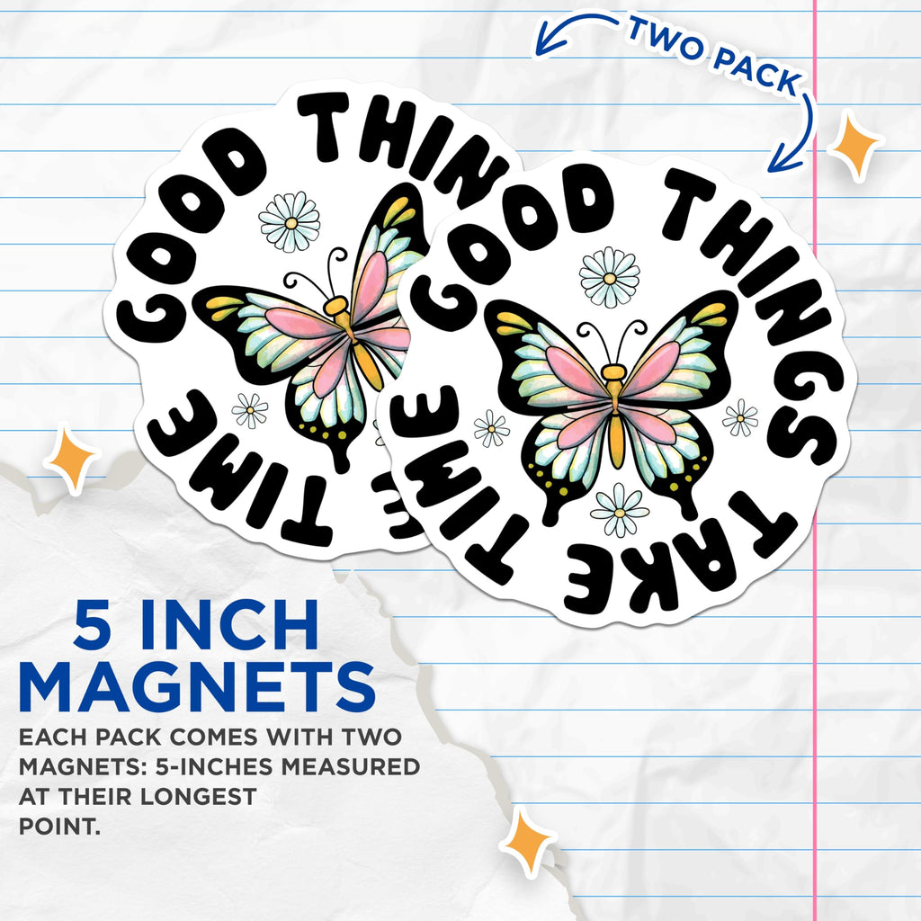(2 Pack) Butterfly Magnets - Inspirational Quote - Floral Design Magnets - 5" On Longest Side - Premium Magnet - for Cars, Refrigerators, Toolboxes, Lockers - Made in USA - MAG18163