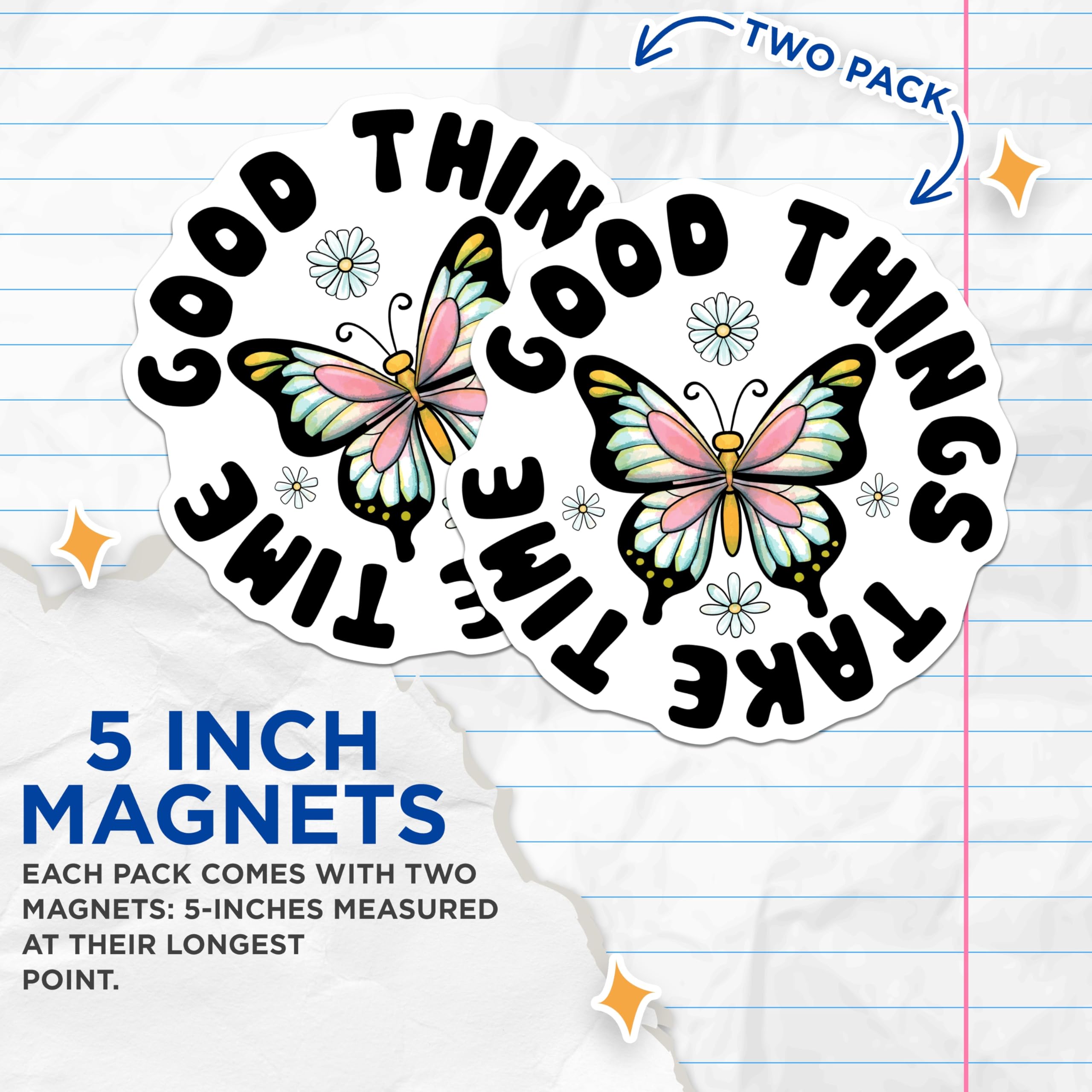 (2 Pack) Butterfly Magnets - Inspirational Quote - Floral Design Magnets - 5" On Longest Side - Premium Magnet - for Cars, Refrigerators, Toolboxes, Lockers - Made in USA - MAG18163