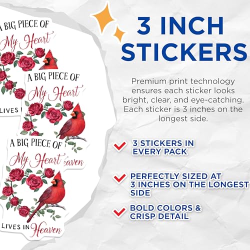(3 Pack) Cardinal Decals - Memorial Decals - Heaven Decals - 3 Inches On Longest Side - Easy Peel & Apply - Made in USA - 3MCS6052