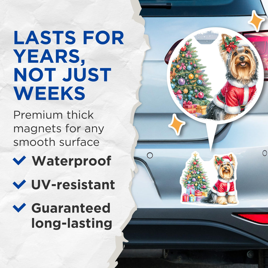 (2 Pack) Yorkie Christmas Magnets - Santa Dog Holiday Decor - Pet Lover Festive Accessories - 5 Inches On Longest Side - Thick Durable Magnet - Made in USA - MAG25046