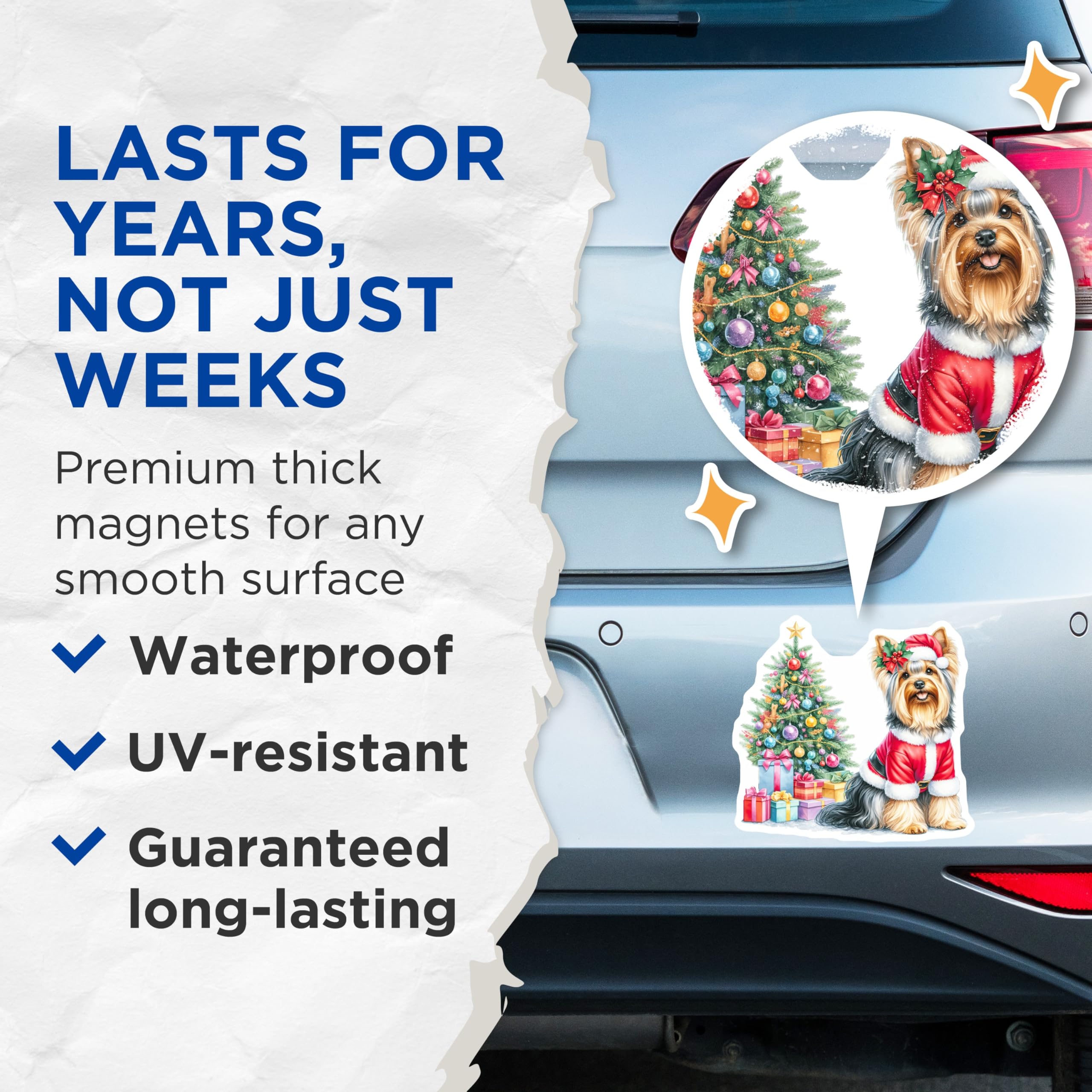 (2 Pack) Yorkie Christmas Magnets - Santa Dog Holiday Decor - Pet Lover Festive Accessories - 5 Inches On Longest Side - Thick Durable Magnet - Made in USA - MAG25046