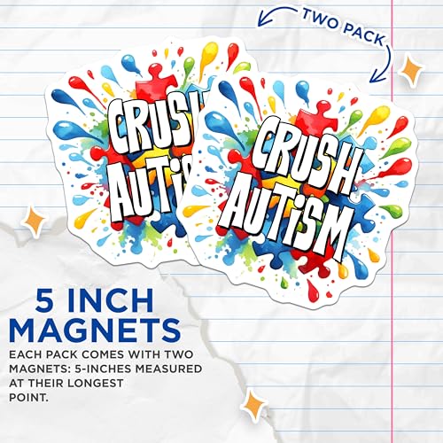 (2 Pack) Autism Awareness Magnets - Vibrant Splash Design - 5" On Longest Side - for Cars, Fridges, Toolboxes - Made in USA - MAG8133