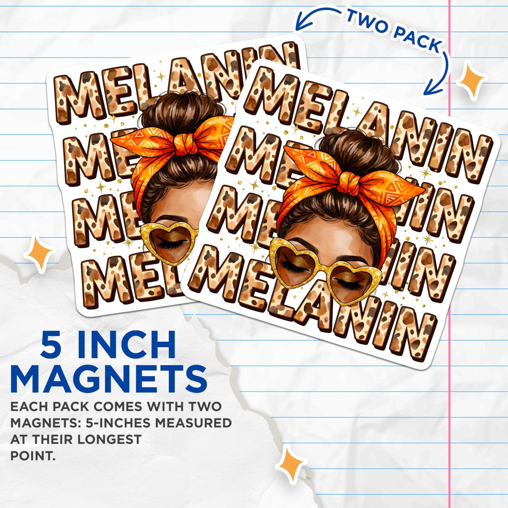 (2 Pack) Melanin Queen Magnets - Black Woman Art - Empowering Affirmation Decor - 5 Inches On Longest Side - Thick Durable Magnet - Made in USA - MAG30249